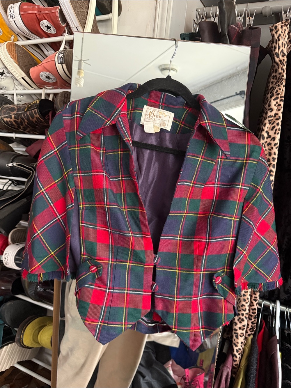Cropped Tartan Plaid Blazer Jacket - Red & Green